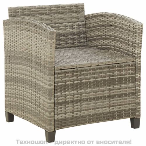 Градински стол с възглавници, полиратан, сив