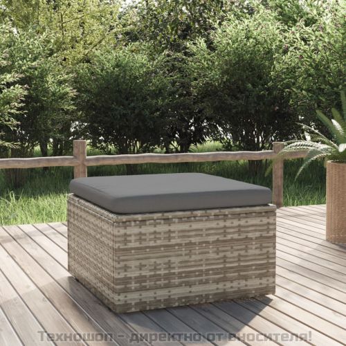 Градинска табуретка с възглавница, сива, 55x55x30 см, полиратан