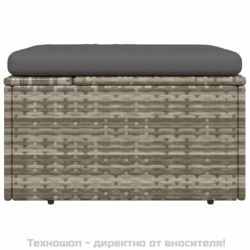 Градинска табуретка с възглавница, сива, 55x55x30 см, полиратан