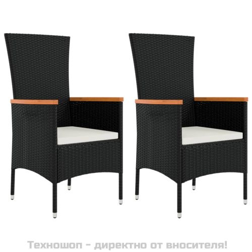 Градински столове с възглавници, 2 бр, полиратан, черни