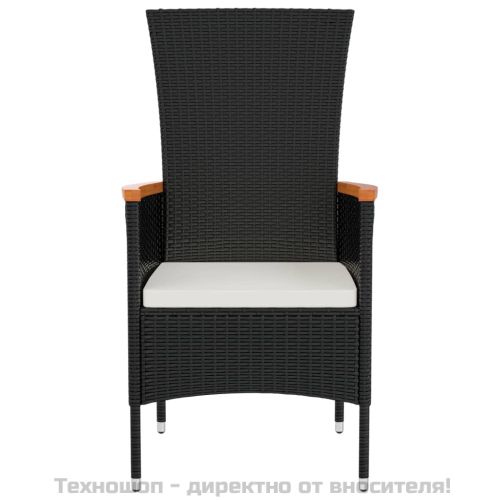 Градински столове с възглавници, 2 бр, полиратан, черни