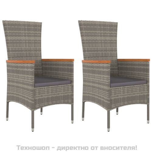 Градински столове с възглавници, 2 бр, полиратан, сиви