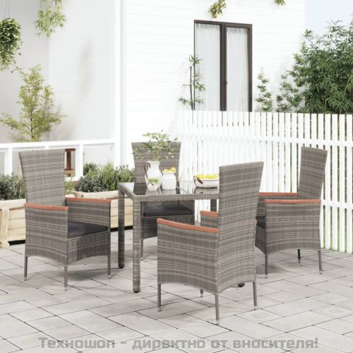 Градински столове с възглавници, 4 бр, полиратан, сиви