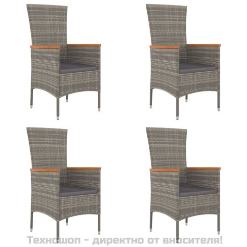 Градински столове с възглавници, 4 бр, полиратан, сиви