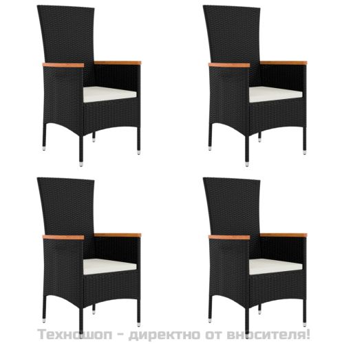 Градински столове с възглавници, 4 бр, полиратан, черни