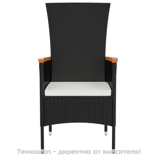 Градински столове с възглавници, 4 бр, полиратан, черни