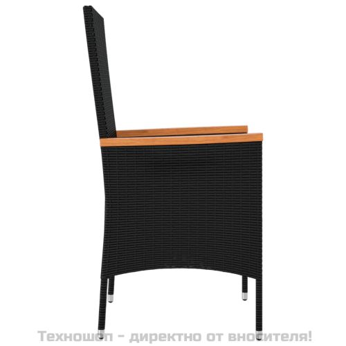 Градински столове с възглавници, 4 бр, полиратан, черни
