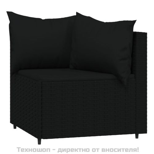 Градински лаундж комплект с възглавници 3 части черен полиратан