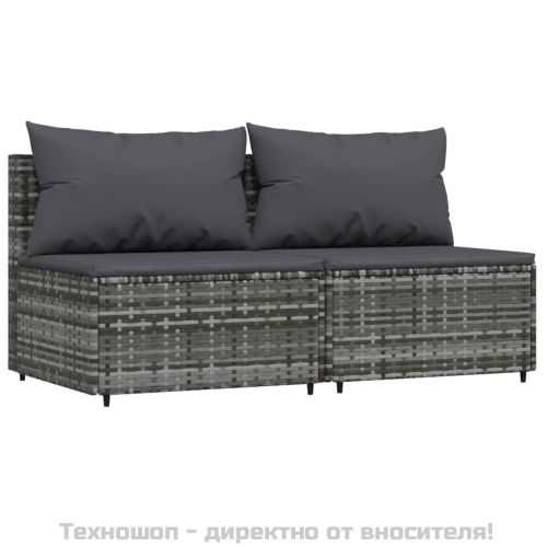 Градински средни дивани с възглавници, 2 бр, сиви, полиратан