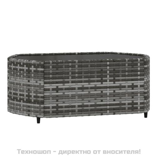 Градински лаундж комплект с възглавници 3 части сив полиратан