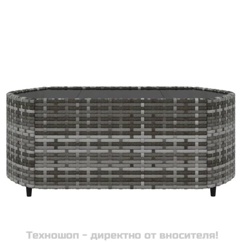 Градински лаундж комплект с възглавници 3 части сив полиратан