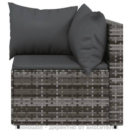 Градински ъглов диван с възглавници, сив, полиратан