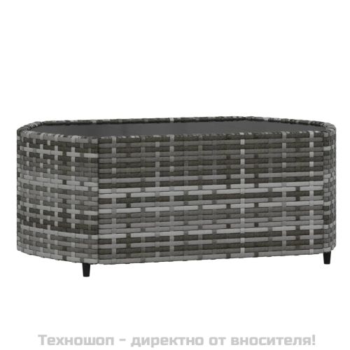 Градински лаундж комплект с възглавници 3 части сив полиратан