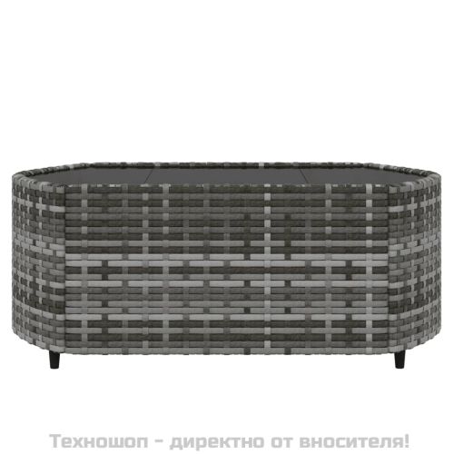 Градински лаундж комплект с възглавници 3 части сив полиратан