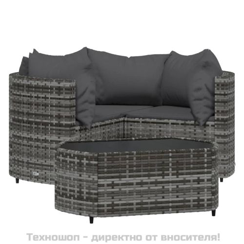 Градински лаундж комплект с възглавници 4 части сив полиратан