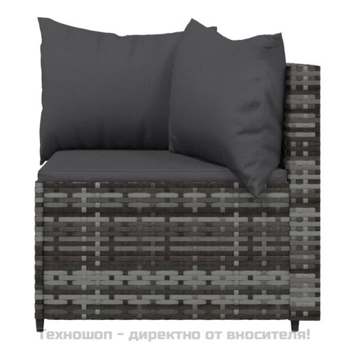 Градински лаундж комплект с възглавници 4 части сив полиратан
