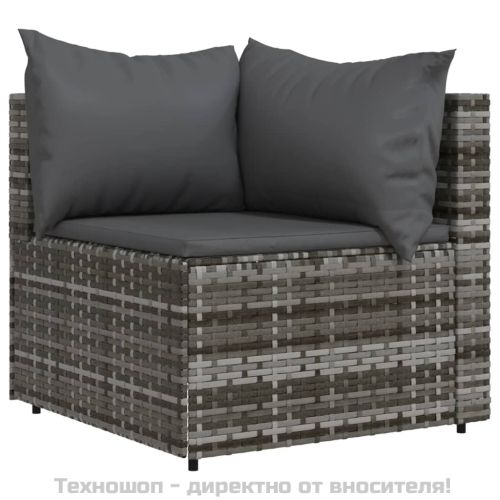 Градински лаундж комплект с възглавници 3 части сив полиратан