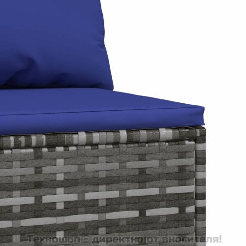 Градински лаундж комплект с възглавници 3 части сив полиратан