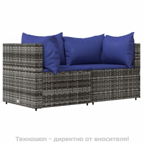 Градински ъглови дивани с възглавници, 2 бр, сиви, полиратан