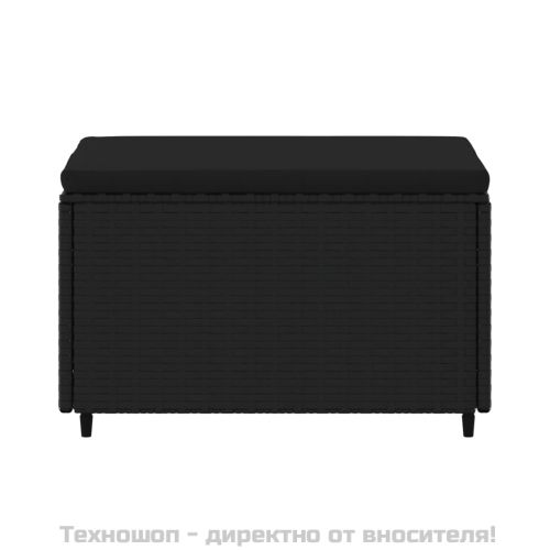 Градинска табуретка с възглавница, черна, полиратан