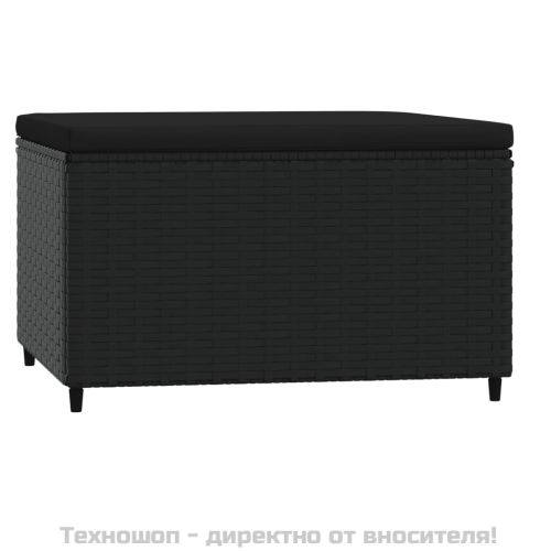 Градинска табуретка с възглавница, черна, полиратан