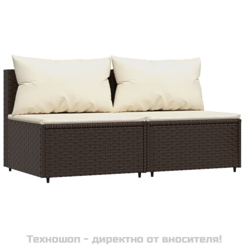 Градински комплект с възглавници, 3 части, кафяв, полиратан