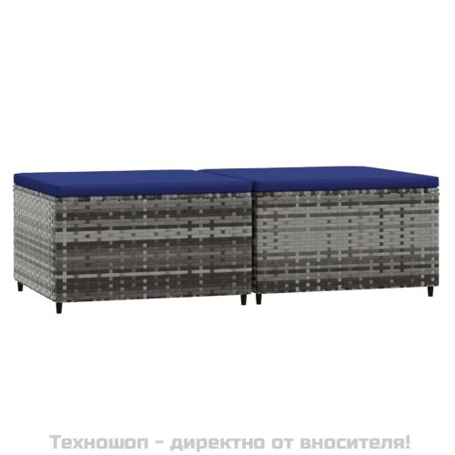 Градински табуретки с възглавници, 2 бр, сив полиратан