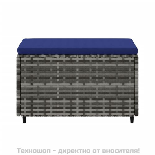 Градински табуретки с възглавници, 2 бр, сив полиратан