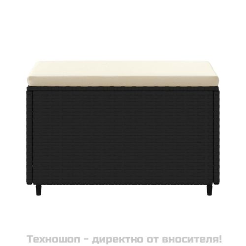 Градинска табуретка с възглавница, черна, полиратан