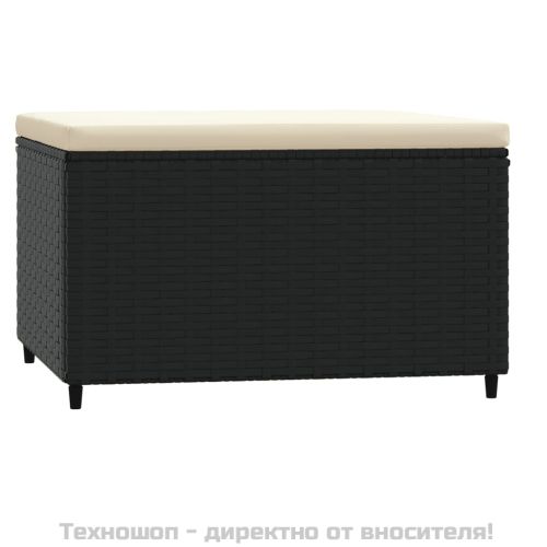 Градинска табуретка с възглавница, черна, полиратан