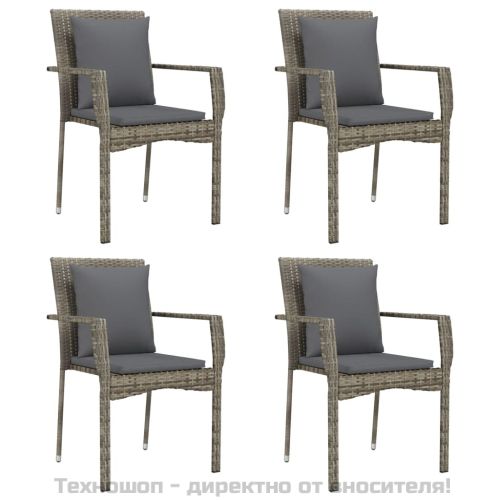 Градински трапезен комплект 5 части с възглавници сив полиратан