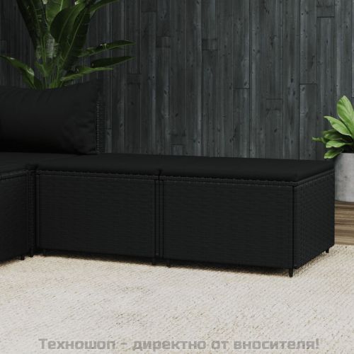 Градински табуретки с възглавници, 2 бр, черен полиратан