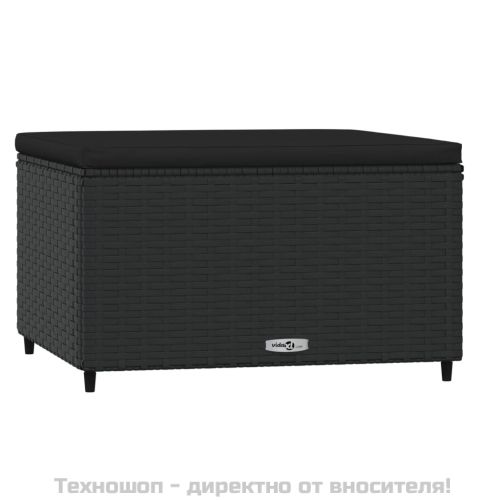 Градински табуретки с възглавници, 2 бр, черен полиратан