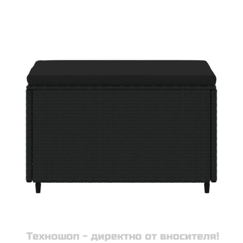 Градински табуретки с възглавници, 2 бр, черен полиратан