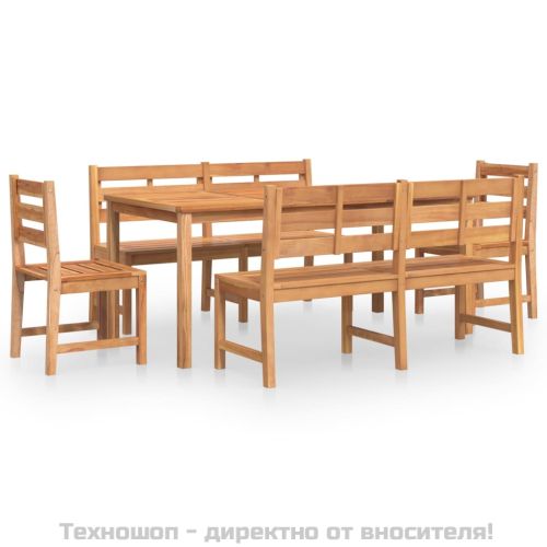 Градински трапезен комплект, 5 части, тиково дърво масив