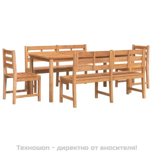 Градински трапезен комплект, 5 части, тиково дърво масив