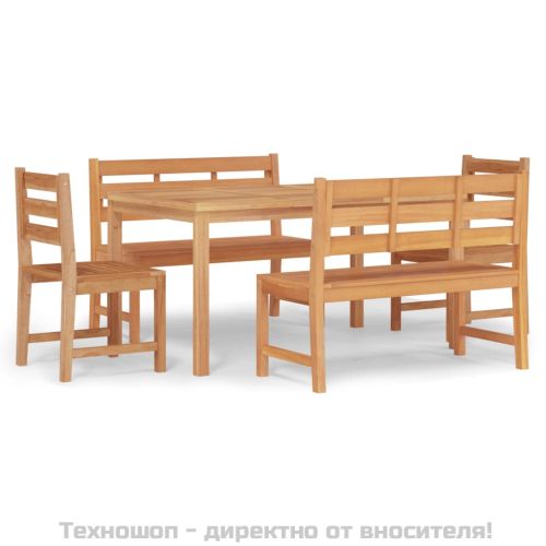 Градински трапезен комплект, 5 части, тиково дърво масив