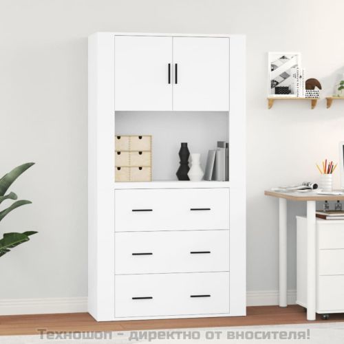 Висок шкаф, бял, инженерно дърво