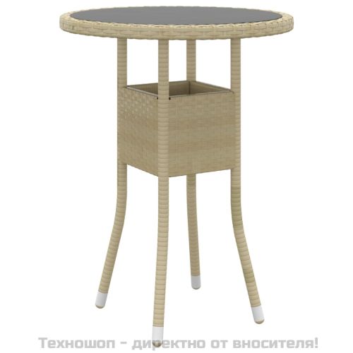 Градинска маса, Ø60x75 см, закалено стъкло и полиратан, бежова