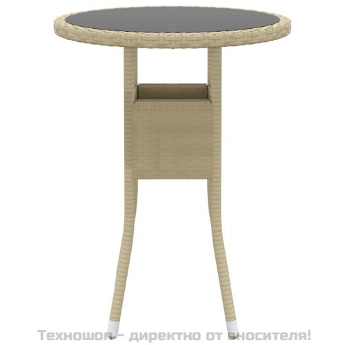 Градинска маса, Ø60x75 см, закалено стъкло и полиратан, бежова