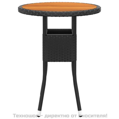 Градинска маса, Ø60x75 см, акациево дърво и полиратан, черна