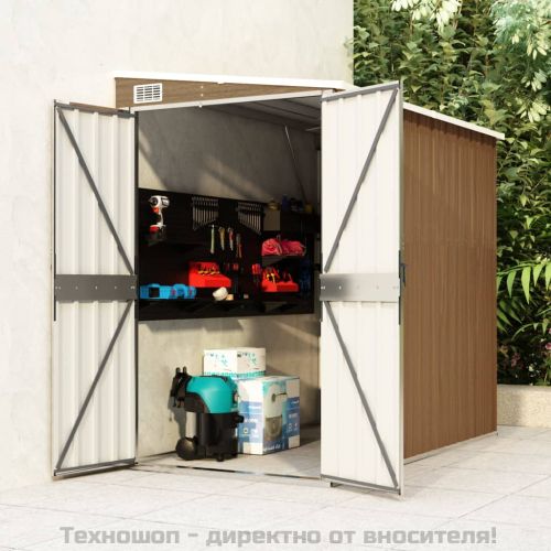 Градинска барака за стенен монтаж кафява 118x194x178 см стомана
