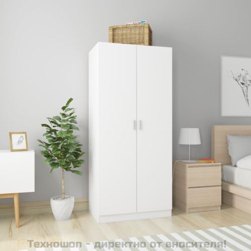 Гардероб, бял, 80x52x180 см, инженерно дърво