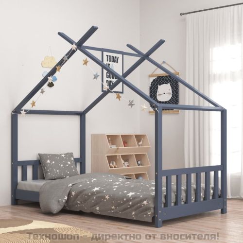 Рамка за детско легло, сива, бор масив, 80x160 см