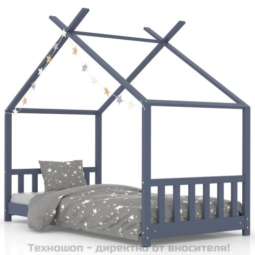 Рамка за детско легло, сива, бор масив, 80x160 см