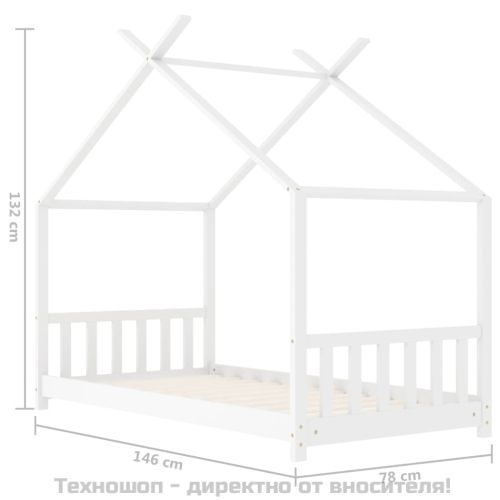 Рамка за детско легло, бяла, бор масив, 70x140 см