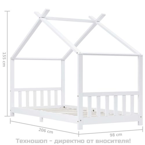 Рамка за детско легло, бяла, бор масив, 90х200 см