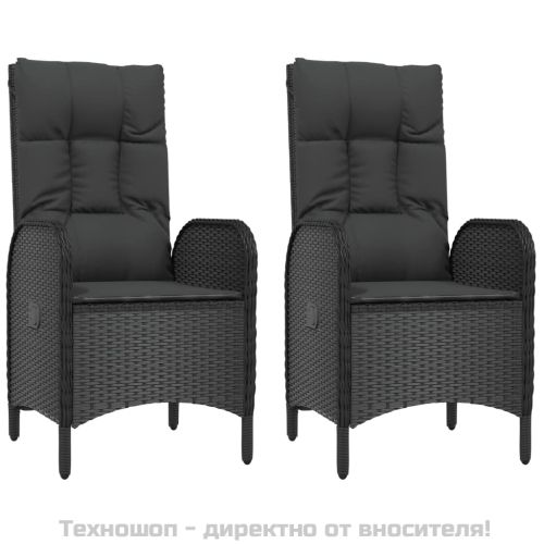 Градински комплект от 3 части с възглавници черни полиратан