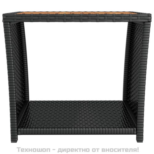 Маса за чай с дървен плот, черна, полиратан и акация масив