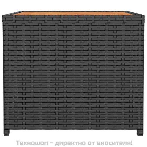 Маса за чай с дървен плот, черна, полиратан и акация масив